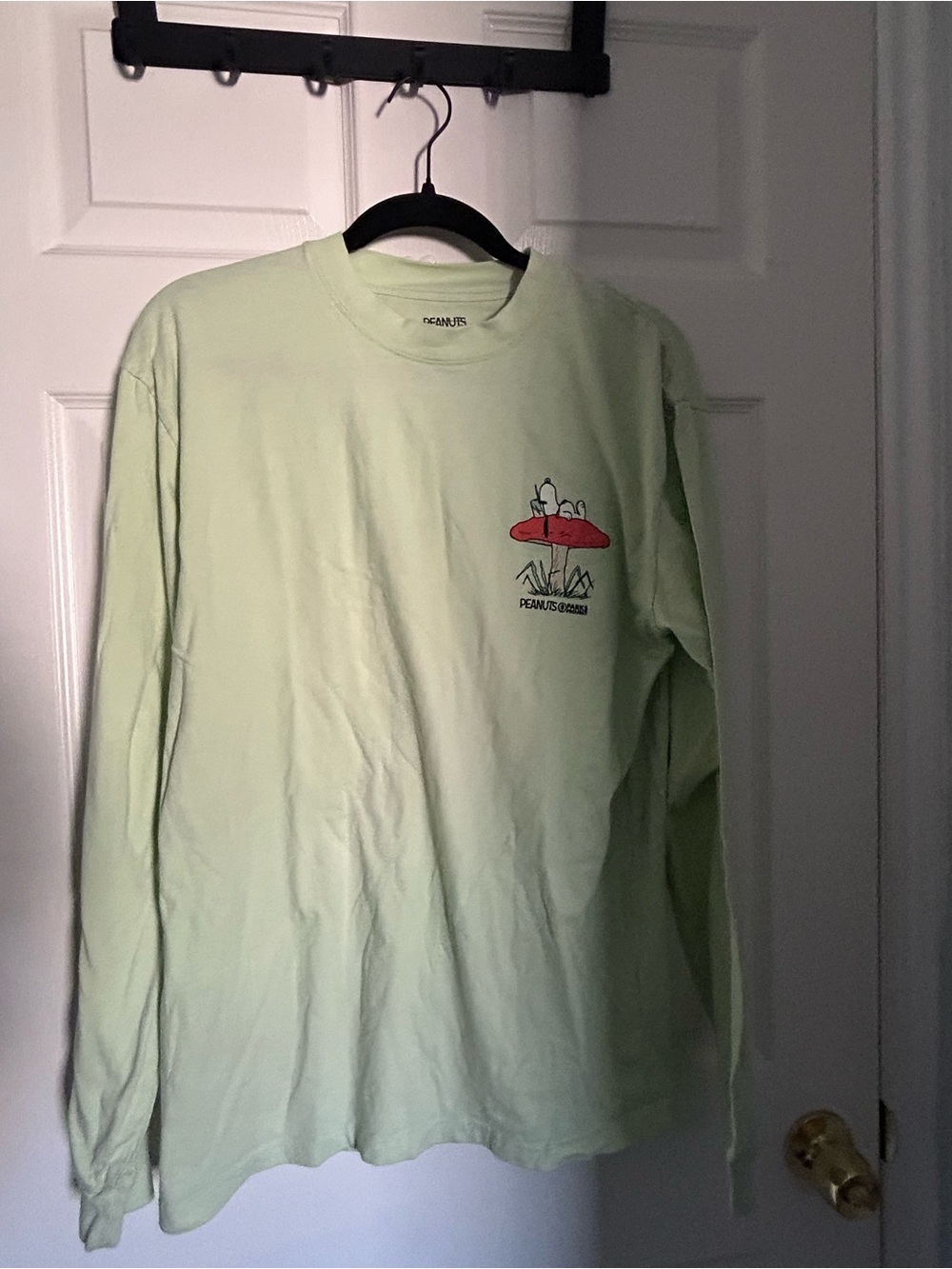 Peanuts Light Green Long-Sleeve Tee with Surf Snoopy Graphic